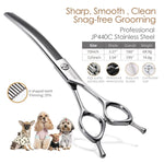 FOGOSP Curved Thinning Shears for Dogs Grooming 7.0'' Multipurpose Professional Pet Curved Blender Scissors for Dog Grooming 35% Thinning Rate (7.0 In, V Type Blender) 7.0 inch