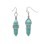 Enhanced Turquoise Wire Wrapped Point Crystal Earrings for Women Reiki Energy Healing Created Turquoise