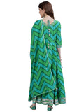 ishin Women's Cotton Green Embroidered Anarkali Kurta Set with Dupatta