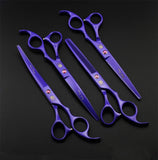 Purple Dragon Professional 7.0 inch 4PCS Pet Grooming Scissors Kit Japan Premium Steel Straight & Curved & Thinning Blade Dog Hair Cutting Shears Set with Case Violet