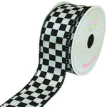 LUV RIBBONS Fabric Ribbon by Creative Ideas, 1-1/2-Inch, Black Checkered, White Polyester