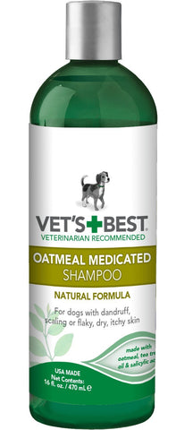 Vet's Best Medicated Oatmeal Shampoo for Dogs | Soothes Dog Dry Skin | Cleans, Moisturizes, and Conditions Skin and Coat | 16 Ounces