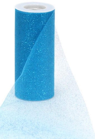 Berwick Offray Turquoise Sparkle Tulle by the Bolt, 6'' W, 25 Yards 6 Inch x 25 Yard