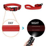 Reflective Dog Collar and Leash Set with Safety Locking Buckle Nylon Pet Collars Adjustable for Small Medium Large Dogs 3 Sizes(Red&S) S Red