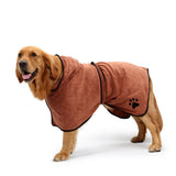 BONAWEN Dog Bathrobe Soft Super Absorbent Luxuriously 100% Microfiber Dog Drying Towel Robe with Hood/Belt for Extra Large,Large,Medium,Small Dogs (Brown,L) Large: back length 23" Brown