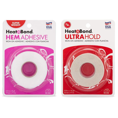 HeatnBond Hem Iron-On Adhesive, Super Weight, 3/4 Inch x 8 Yards, White & UltraHold Iron-On Adhesive, 7/8 Inch x 10 Yards Iron-On Adhesive + Adhesive, 7/8 Inch x 10