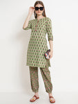 COTLAND Fashions Jaipuri Cotton Straight Kurta and Afghani Salwar (Set) for Women 34 Bustling Buttons