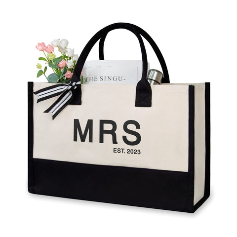 TOPDesign Future Mrs Bride Canvas Tote Bag, Bride Gifts Bridal Shower, Bachelorette Party, Engagement Wedding Gifts, Miss to Mrs, Bride to Be Gifts Mrs Est.2023