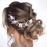 HEREAD Flower Bride Wedding Hair Vine Pearl Bridal Headband Rhinestones Hair Breath Accessories for Women and Girls  (C Rose Gold) C Rose Gold