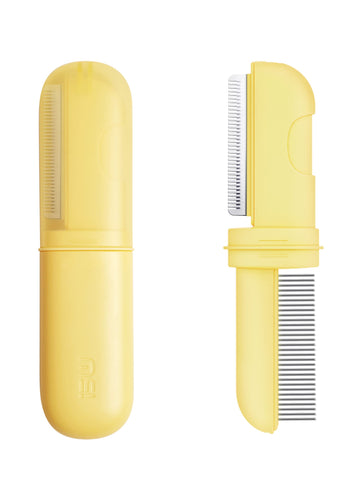 MS!MAKE SURE 2-in-1 Pet Comb, Professional Cat & Dog Grooming Tool, with Dual-Head Design for Safe & Gentle Removal of Tangles/Matted Fur, Shedding - Lemon Yellow