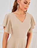 Bridesmay Casual Dresses Vintage Tea Dress Flared Sleeve Swing Party Dress X-Large Champagne