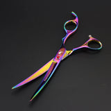 7 "Professional pet grooming kit, direct and thinning scissors and curved pieces 4 pieces Kit for Pet Grooming Services (Multi-Color) Multi-color