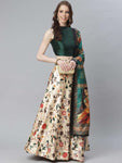 Kaizen Texo Fab Women's Digital Printed Zari Satin Silk Semi stitched Lehenga Choli With Art Silk Dupartta