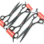 7.0in Professional Pet Grooming Scissors set,Straight & Thinning & Curved scissors 4pcs set for Dog grooming (Matt Black) Matt Black