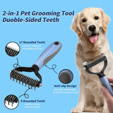 YUEARN Pet Deshedding Brush Double Sided Undercoat Rake Comb for Dogs and Cats Grooming Shedding and Dematting Tool Removes Knot & Tangled Hair Grooming Kit with Nail Clippers Trimmers (Blue) Blue