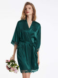 AW BRIDAL Women's Silk Robe Satin Robe with Lace Trim∣Bridal Party Robe Bridesmaids Robes Bride Robe for Wedding Day, S-XL Hunter Green Small