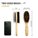 Dog Brush Cat Brush, Vokiuler Double Sided Bristle and Pin Pet Brush for Dog Grooming, Real Boar Bristle Shedding Brush with Bamboo Handle for Long Short Hair, 2 Pack Dog Comb, Black M