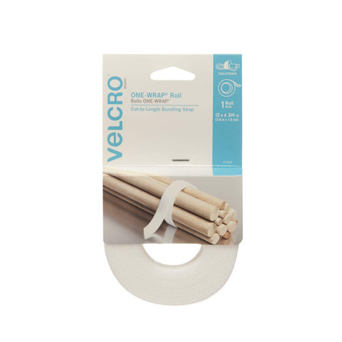 VELCRO Brand ONE-WRAP Bundling Ties – Reusable Fasteners for Keeping Cords and Cables Tidy – Cut-to-Length Roll, 12ft x 3/4in, White (91808)