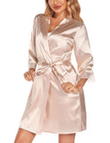 SWOMOG Women's Satin Robe Set 2 Piece Sexy Pajamas Sets Lace Cami Nightgown and Silk Robes Nightwear Champagne Small