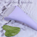 Ice Roller for Face and Gua Sha Facial Tools, BAIMEI Ice Face Roller Reduces Puffiness Migraine Pain Relief-Pink Pink white roller and Green guasha