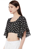 Studio Shringaar Women's Black & White Polka Dot Polyester Saree Blouse with Cape Sleeves
