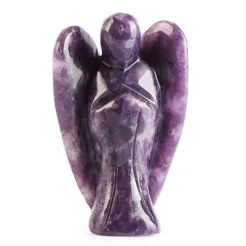 Artistone 2.0" Guardian Angel Statue Crystal Figurines,Hand Carved Pocket Purple Lepidolite Protective Peace Reiki Healing Angel Stone for Home Christmas Decoration(Gift Box)