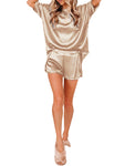 LYANER Women's Satin Silky Pajama Set Short Sleeve T-shirt With Shorts Set PJ Loungewear Medium Champagne