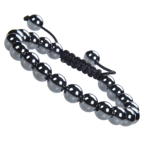 Massive Beads Natural Healing Power Gemstone Crystal Beads Unisex Adjustable Macrame Bracelets 8mm Hematite