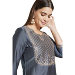Kashish Women's Viscose Embroidered Round Neck Straight Fit Kurta