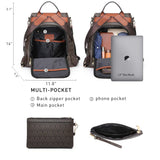 MKP Women Fashion Backpack Purse Multi Pockets Signature Anti-Theft Rucksack Travel School Shoulder Bag Handbag Wristlet Coffee