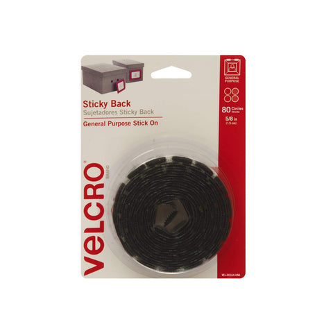 VELCRO Brand - Sticky Back Hook and Loop Fasteners | Perfect for Home or Office | 5/8in Coins | Pack of 80 | Black 80Pk Dots