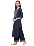 INDO ERA Women's Pure Cotton Solid Straight Kurta Palazzo with Dupatta Set(Navy Blue_IE00KD4NB1771_XS to 2XL-Size)