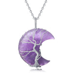 XIUQILAI Healing Crystal Necklace Tree of Life Wire Wrapped Amethyst Crescent Moon Natural Stone Pendant Necklaces Hippie Boho Witch Wiccan Spiritual Reiki Gemstone Quartz Jewelry for Women Purple-amethyst
