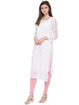 Ada Women's Handcrafted Traditional Chikan Work Georgette Kurta with Slip A158876 White