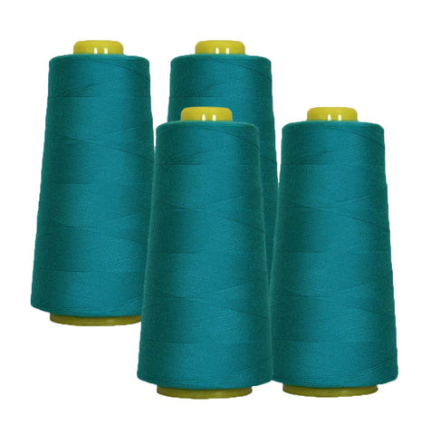 AK Trading 4-Pack AQUAMARINE All Purpose Sewing Thread Cones (6000 Yards Each) of High Tensile Polyester Thread Spools for Sewing, Quilting, Serger Machines, Overlock, Merrow & Hand Embroidery