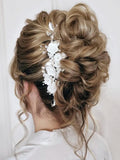 Unicra Flower Bride Wedding Hair Vine Pearl Bridal Hair Piece Leaf Hair Accessories Rhinestone Headband for Women and Girls (Silver) Silver