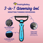 Freshly Bailey Dematting Tool and Self Cleaning Slicker Brush - Perfect Grooming Set for Cats and Dogs