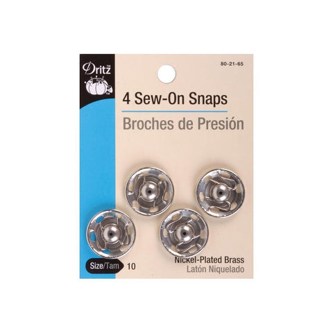 Dritz 80-21-65 Sew-On Snaps, Nickel-Plated Brass, Size 10 4-Count