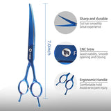 FOGOSP Professional Curved Scissors for Dog Grooming 7.0" Curved Shears 9CR Stainless Steel Pet Grooming Scissors for Small Medium Dog Cat Grooming Student Home DIY(Blue) Blue Curved
