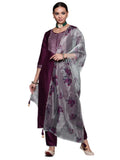 INDO ERA Women's Embroidered Kurta Set for Women with Organza Dupatta(KH9PR4439-P_Purple and Green_Xs to XXL-Size)