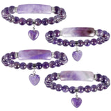 TUMBEELLUWA Healing Stone Bracelet 8mm Beads Chakra Crystal Energy Heart Charm Bracelet Handmade Jewelry for Women #1 amethyst crystal stone