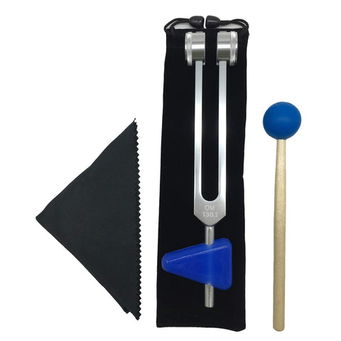 OM 136.1 Hz Tuning Forks Set Chakra Tuning Fork Sound Healing Fork Crystal Cleaning Fork Tuning Therapy Tool All In Pouch with Cleaning Cloth & Wooden Striker OM136.1 Hz