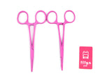 LILYS PET Pet Colourful Stainless Steel Hemostat Hemostatic Forcep,Pet Ear Hair Pull Forcep,Bend head and Straight head kit (Pink, 14cm) Pink
