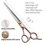 Fenice Peak 7.5'' Dog Straight Scissors for Grooming 440C Stainless Steel Rose Gold Professional Pet Trimming Scissors Sharp Blades Cutting for Dogs and Cats Shears Straight Shear 7.5''