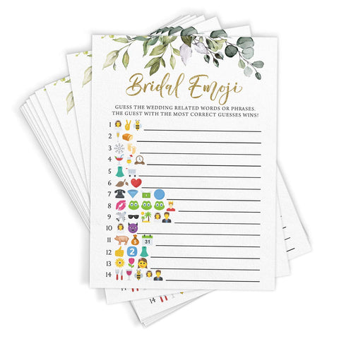 Printed Party Bridal Shower Game, Emoji Pictionary, Greenery, 50 Cards