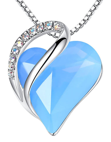 Leafael Women’s Silver Plated Infinity Love Heart Pendant Necklace with Birthstone Crystals, Jewelry Gifts for Her, 18 + 2 inch Chain, Anniversary Birthday Mother's Necklaces for Wife Mom Girlfriend 18-Communication-Owyhee Opal Blue