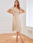 Bridesmay Casual Dresses Vintage Tea Dress Flared Sleeve Swing Party Dress X-Large Champagne