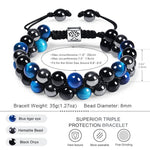 DHQH Triple Protection Bracelet 8/10MM Hematite Black Agate Tigers Eye Stone Bracelet Crystal Jewelry Healing Bead Bracelets for Men Bring Luck, Prosperity and Happiness G-8MM Triple Beads Double