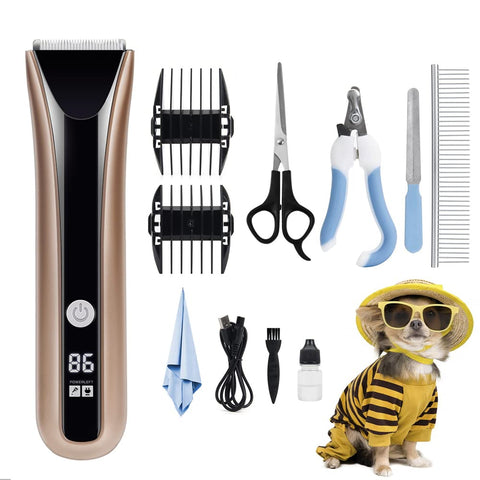 VERREO Dog Razor- pet Beauty Scissors Set Low Noise Rechargeable Cordless Electric Mute Barber, Suitable for Dogs, Cats and Other Pets (Golden) Golden