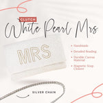 MRS Clutch for Wedding Day, Beaded White Bride Purse for Bachelorette, White Bride Bag, Bridal Shower & Engagement Gifts for Bride To Be (All White MRS)